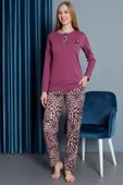 Leopar Desen Uzun Kol Pijama Takım Magenta thumbnail 2