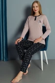 Kalp Nakışlı Pijama Takımı Pudra - 2