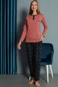 Kalp Nakışlı Pijama Takımı Gül Kurusu thumbnail 2