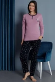 Yıldız Nakışlı Uzun Kol Pijama Takımı Menekşe thumbnail 2