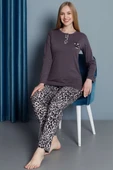 Leopar Desen Uzun Kol Pijama Takım Füme thumbnail 2