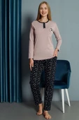 Kalp Nakışlı Pijama Takımı Pudra - 1