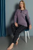 Kalp Nakışlı Pijama Takımı Mürdüm thumbnail 2