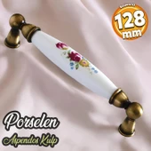 Aspendos Gerçek Porselen Eskitme Antik Sarı 128 mm Mobilya Mutfak Dolabı Dolap Kulpu Kulbu Kulpları - 1
