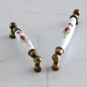 Aspendos Gerçek Porselen Eskitme Antik Sarı 128 mm Mobilya Mutfak Dolabı Dolap Kulpu Kulbu Kulpları - 6