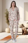 Mecit 6023 Pudra Büyük Beden Boydan Düğmeli Kadın Pijama Takımı - 1