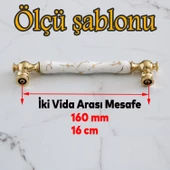 Anavarza Gerçek Porselen Gold Beyaz 160 mm Mobilya Mutfak Kulp Çekmece Dolap Kulplar Kulpu Kulbu - 2