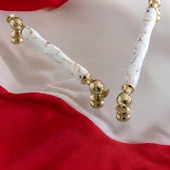 Anavarza Gerçek Porselen Gold Beyaz 192 mm Mobilya Mutfak Kulp Çekmece Dolap Kulplar Kulpu Kulbu thumbnail 4