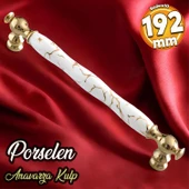 Anavarza Gerçek Porselen Gold Beyaz 192 mm Mobilya Mutfak Kulp Çekmece Dolap Kulplar Kulpu Kulbu thumbnail 1