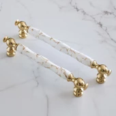 Anavarza Gerçek Porselen Gold Beyaz 192 mm Mobilya Mutfak Kulp Çekmece Dolap Kulplar Kulpu Kulbu thumbnail 5