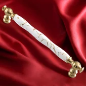 Anavarza Gerçek Porselen Gold Beyaz 192 mm Mobilya Mutfak Kulp Çekmece Dolap Kulplar Kulpu Kulbu thumbnail 8