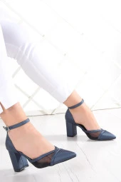 Erkan Saçmacı Millie Lacivert Saten Fileli Kalın Topuklu Abiye Ayakkabı thumbnail 2