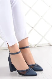 Erkan Saçmacı Millie Lacivert Saten Fileli Kalın Topuklu Abiye Ayakkabı thumbnail 3