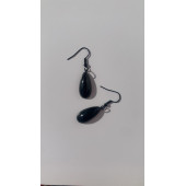 Parlak Siyah Renkli Siyah Aksesuarlı Damla Şekilli Sallantılı El Yapımı Epoksi Küpe Hediyelik - 2