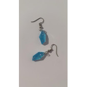 Gök Mavi Renkli Simli Sedefli Parlak Gümüş Aksesuarlı Kristal Şekil Sallantılı Epoksi Küpe Hediyelik thumbnail 1