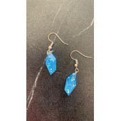 Gök Mavi Renkli Simli Sedefli Parlak Gümüş Aksesuarlı Kristal Şekil Sallantılı Epoksi Küpe Hediyelik thumbnail 4