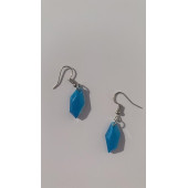 Okyanus Mavi Renkli Sedefli Parlak Kristal Şekilli Gümüş Aksesuarlı Küpe Epoksi El Yapımı Hediyelik thumbnail 1