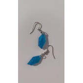 Okyanus Mavi Renkli Sedefli Parlak Kristal Şekilli Gümüş Aksesuarlı Küpe Epoksi El Yapımı Hediyelik thumbnail 3