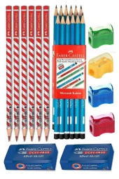 Faber Castell Siyah Kurşun Kalem 12 Adet Kırmızı Başlık Kalemi 6 Adet Sınav Silgisi 2 Adet Kalemtraş 4 Adet - 1