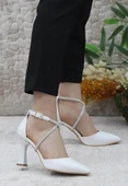 Feles 18-444 Çapraz  Şerit Taşlı Abiye Kadın Topuklu Ayakkabı Stiletto - 3