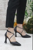 Feles 18-444 Çapraz  Şerit Taşlı Abiye Kadın Topuklu Ayakkabı Stiletto - 7