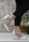 Feles 18-444 Çapraz  Şerit Taşlı Abiye Kadın Topuklu Ayakkabı Stiletto - 11