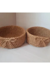EL ÖRGÜ KAĞIT İPLİK DEKORATİF DÜZENLEYİCİ HASIR SEPET - 1