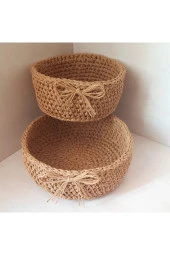 EL ÖRGÜ KAĞIT İPLİK DEKORATİF DÜZENLEYİCİ HASIR SEPET - 2