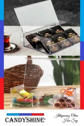 Lüx Kapaklı 6 Bölmeli Dikdörtgen Mika Poşet Çay Standı Takı Mücevher Düzenleyici - 3