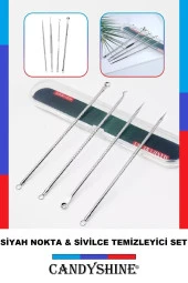 Siyah Nokta Sivilce Akne Temizleme Aleti Komedon 4 Parça Paslanmaz Çelik Hijyenik Saklama Kutulu - 1