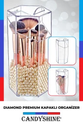 Kapaklı Büyük Boy Makyaj Fırça Düzenleme Kutusu Çok Amaçlı Dekoratif Altıgen Makyaj Organizer - 1