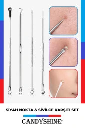 Siyah Nokta Sivilce Akne Temizleme Aleti Komedon 4 Parça Paslanmaz Çelik Hijyenik Saklama Kutulu - 2