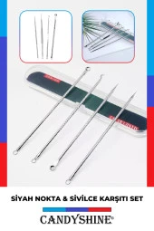 Hijyenik Kutulu Paslanmaz Çelik Sivilce Akne Siyah Nokta Temizleme Komedon Aleti 4 Parça - 2