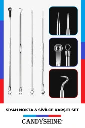 Siyah Nokta Sivilce Akne Temizleme Aleti Komedon 4 Parça Paslanmaz Çelik Hijyenik Saklama Kutulu - 6