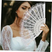 YELPAZE  Tüllü Gelin 877-12 Tül Detaylı Dekoratif Gelin Yelpaze Beyaz - 1