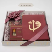 Kuran + Seccade +  Tesbih + Zikirmatik + Koku Hediye Seti (Çanta Boy, Kadife, Bordo) - 1