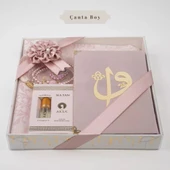 Kuran + Seccade +  Tesbih + Zikirmatik + Koku Hediye Seti (Çanta Boy, Kadife, Pembe) - 1