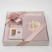 Kuran + Seccade +  Tesbih + Zikirmatik + Koku Hediye Seti (Çanta Boy, Kadife, Pembe) - 2