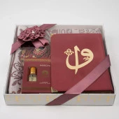 Kuran + Seccade +  Tesbih + Zikirmatik + Koku Hediye Seti (Çanta Boy, Kadife, Bordo) - 2