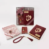 Kuran + Seccade +  Tesbih + Zikirmatik + Koku Hediye Seti (Çanta Boy, Kadife, Bordo) - 4