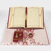 Kuran + Seccade +  Tesbih + Zikirmatik + Koku Hediye Seti (Çanta Boy, Kadife, Bordo) - 5