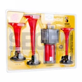 SEGER 80Kh Kompresörlü Korna 12V, Kırmızı Renkli Plastik Borulu, Melodili thumbnail 4