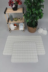 Modern Bubble Yıkanabilir Kaymaz Peluş Banyo Paspası Halısı 2'li Klozet Takımı 60x100-50x60cm Krem - 1