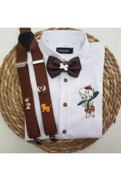 Taş Devri Konseptli Askı Papyon Gömlek - 1