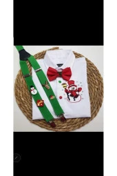 yılbaşı noel baba çam ağaçlı askı papyon gömlek - 1