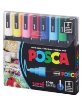 Uni Posca Su Bazlı Marker Seti 8li Ana Renkler 1.8 2.5mm PC5M thumbnail 1