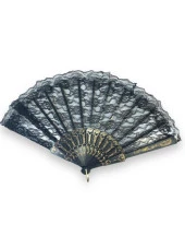 YELPAZE  Tüllü Gelin 877-12 Tül Detaylı Dekoratif Gelin Yelpaze Siyah - 1