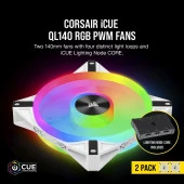 CORSAIR QL140-2 CO-9050106-Ww 14CM RGB KASA FANI+KONTROL ÜNİTELİ 2-Lİ PAKET BEYAZ - 3