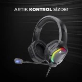LENOVO LECOO HT403 Stereo USB RGB Led Aydınlatma Siyah Gaming Mikrofonlu Kulaklık - 1
