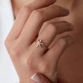 14 Ayar Altın Taşlı Kar Tanesi Yüzük - 2